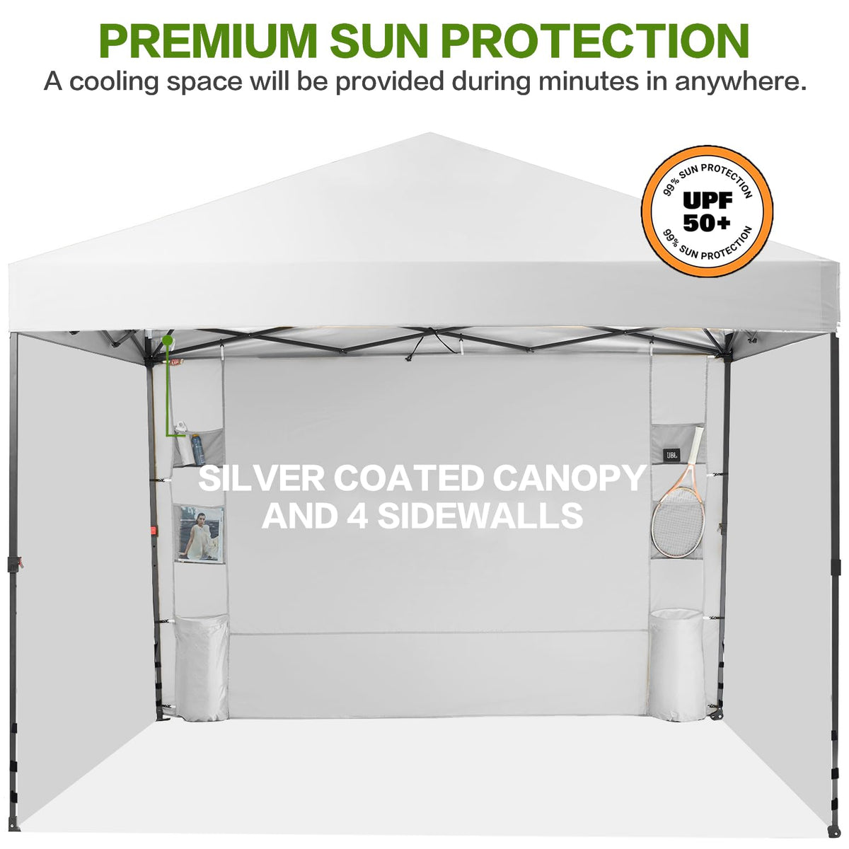 Tunbne sidewall with 6 pockets keeps small items organized during events