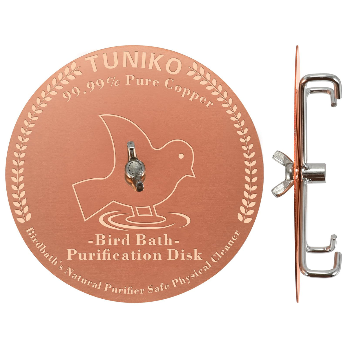 TUNIKO copper-disc base 4-inch for bird bath showing sturdy support and water contact