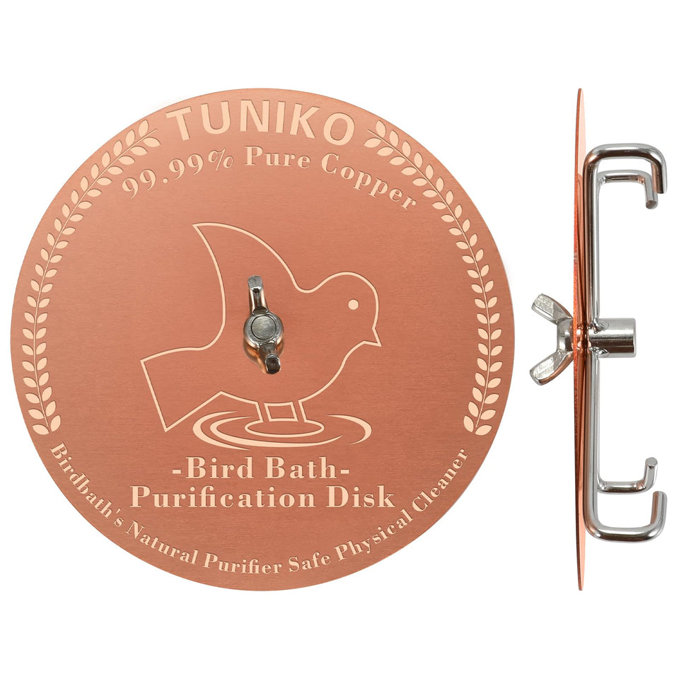 TUNIKO copper-disc base 4-inch for bird bath showing sturdy support and water contact