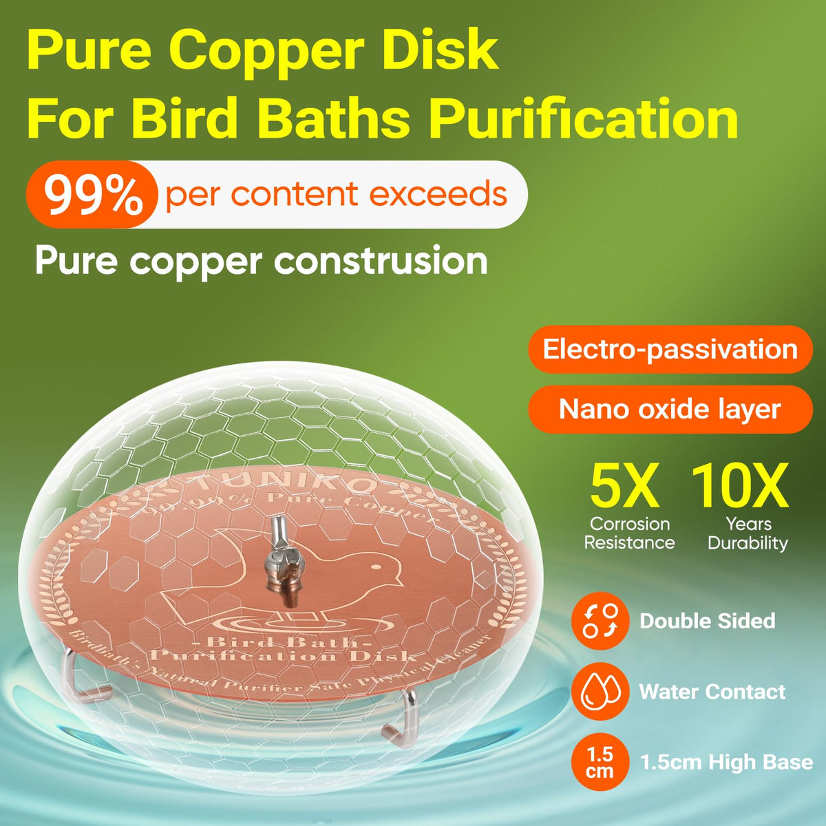 TUNIKO copper-disc installed in a bird bath for easy setup