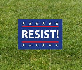 TUOCYERD Resist! sign side view shows double-sided readability from multiple angles.