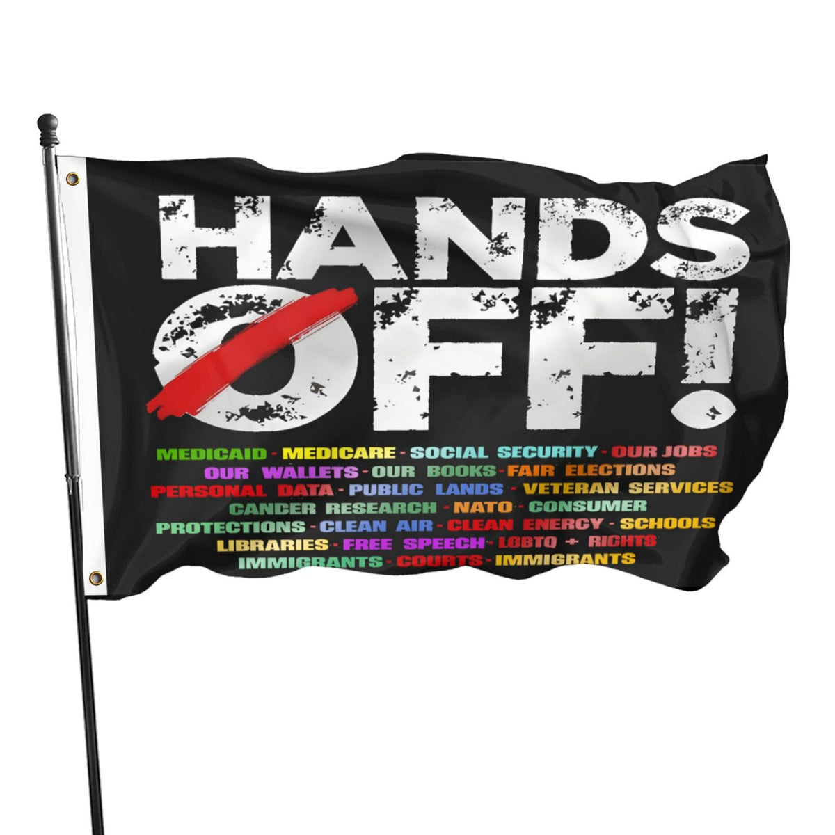 TUOCYERD Hands Off Flag 3x5 displays a bold protest message for outdoor display.
