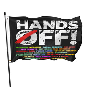 TUOCYERD Hands Off Flag 3x5 displays a bold protest message for outdoor display.