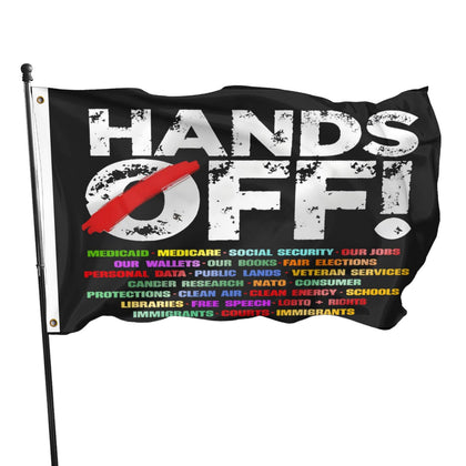 TUOCYERD Hands Off Flag 3x5 displays a bold protest message for outdoor display.