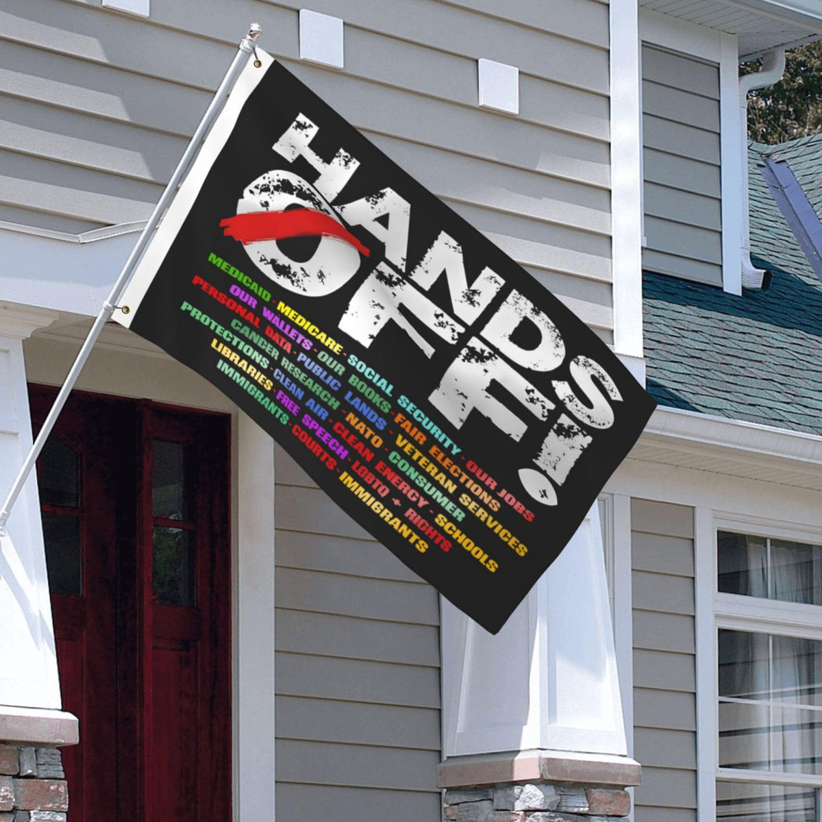 TUOCYERD Hands Off Flag brightens homes and gardens with a meaningful decor statement.