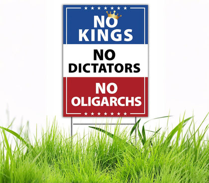 TUOCYERD No Kings in America sign front view for high-visibility outdoor messaging.