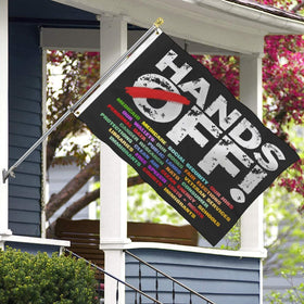 TUOCYERD Hands Off Flag is suitable for indoor or outdoor display in various settings.