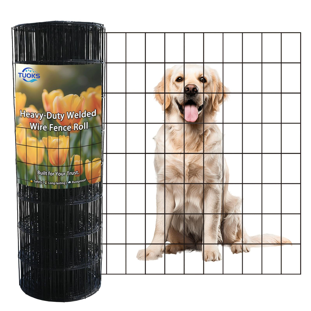 TUOKS black PVC coated welded wire fence spans 24x100 ft for durable yard borders.