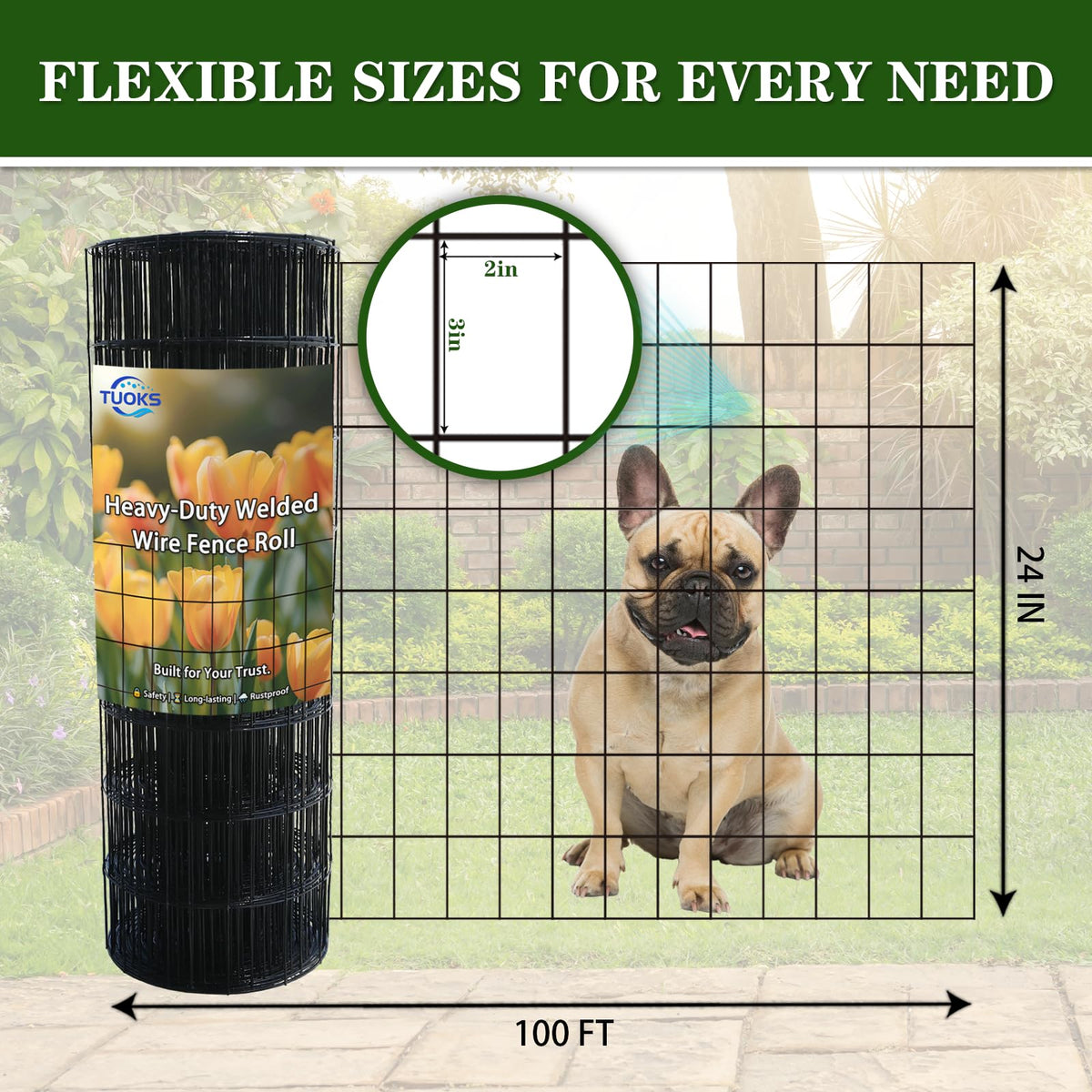 TUOKS welded wire mesh in 2x3 grid for garden protection with visibility.