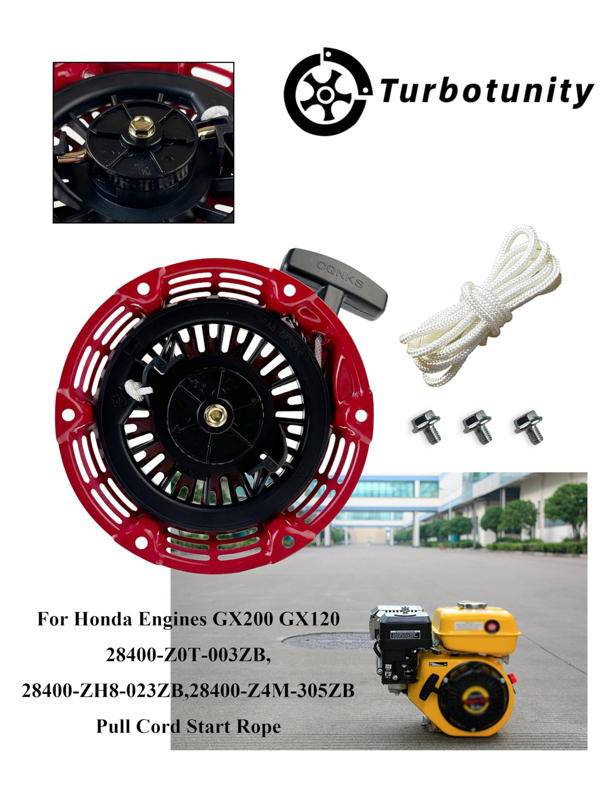 TURBOTUNITY recoil starter packaging — bubble bag and plastic bag included.