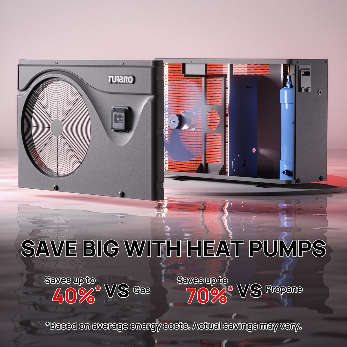 TURBRO Beluga B50V inverter compressor delivering steady pool heat.