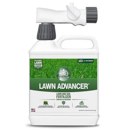 Turf Titan Lawn Advancer bottle with hose-end sprayer for quick green-up
