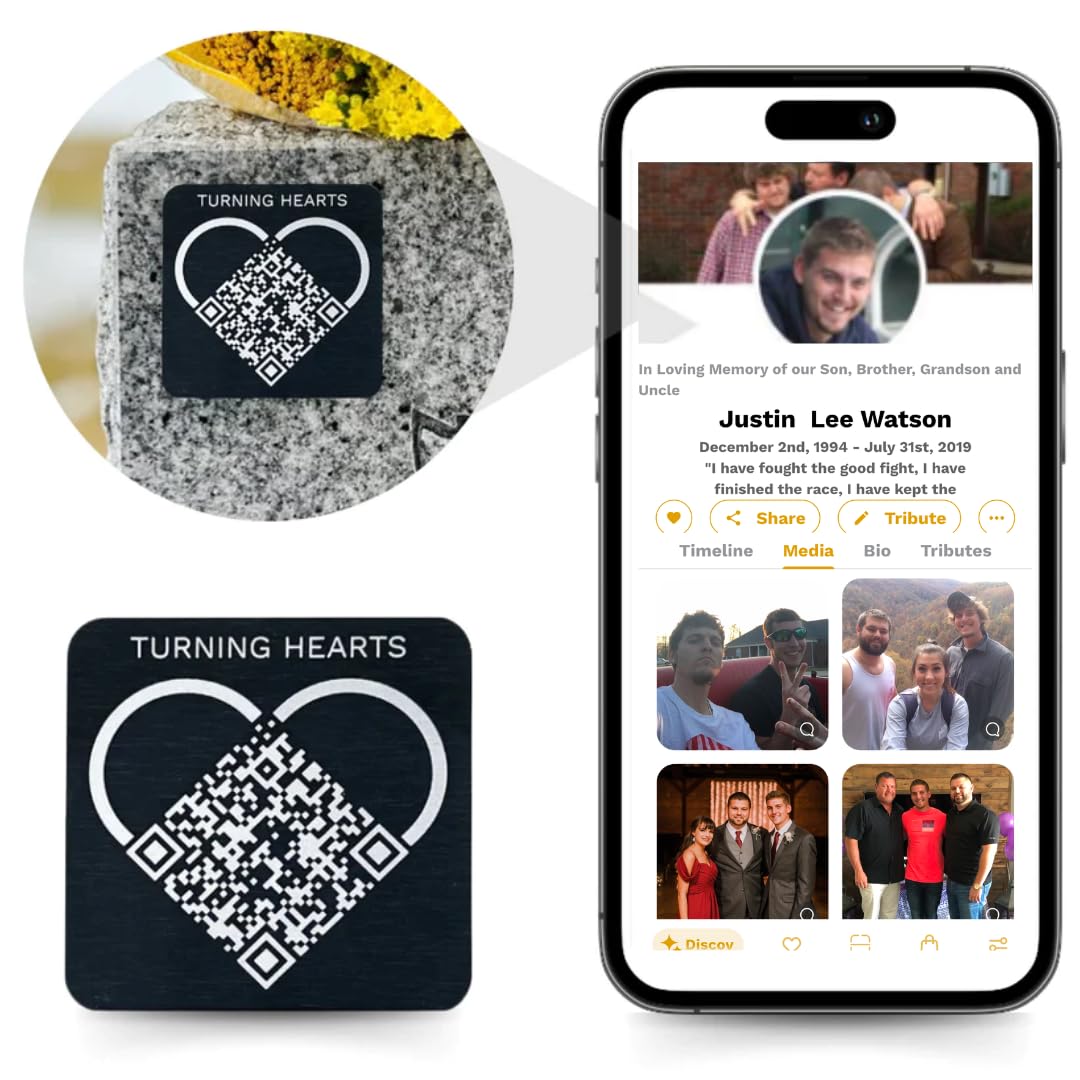 Turning Hearts QR code on medallion ready to scan for online profile