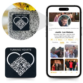 Turning Hearts QR code on medallion ready to scan for online profile
