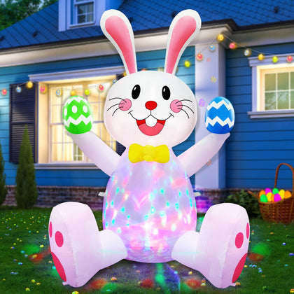 TURNMEON 4FT Easter inflatable bunny stands as a bright yard centerpiece day and night.