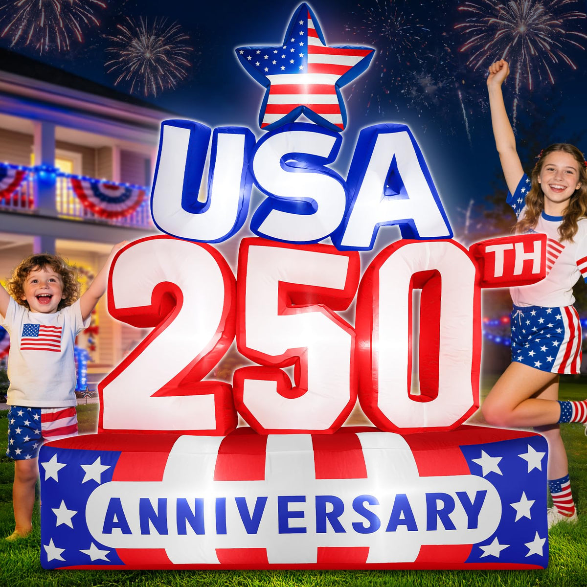 TURNMEON 6ft patriotic inflatable with LED lights, perfect for backyard celebrations.