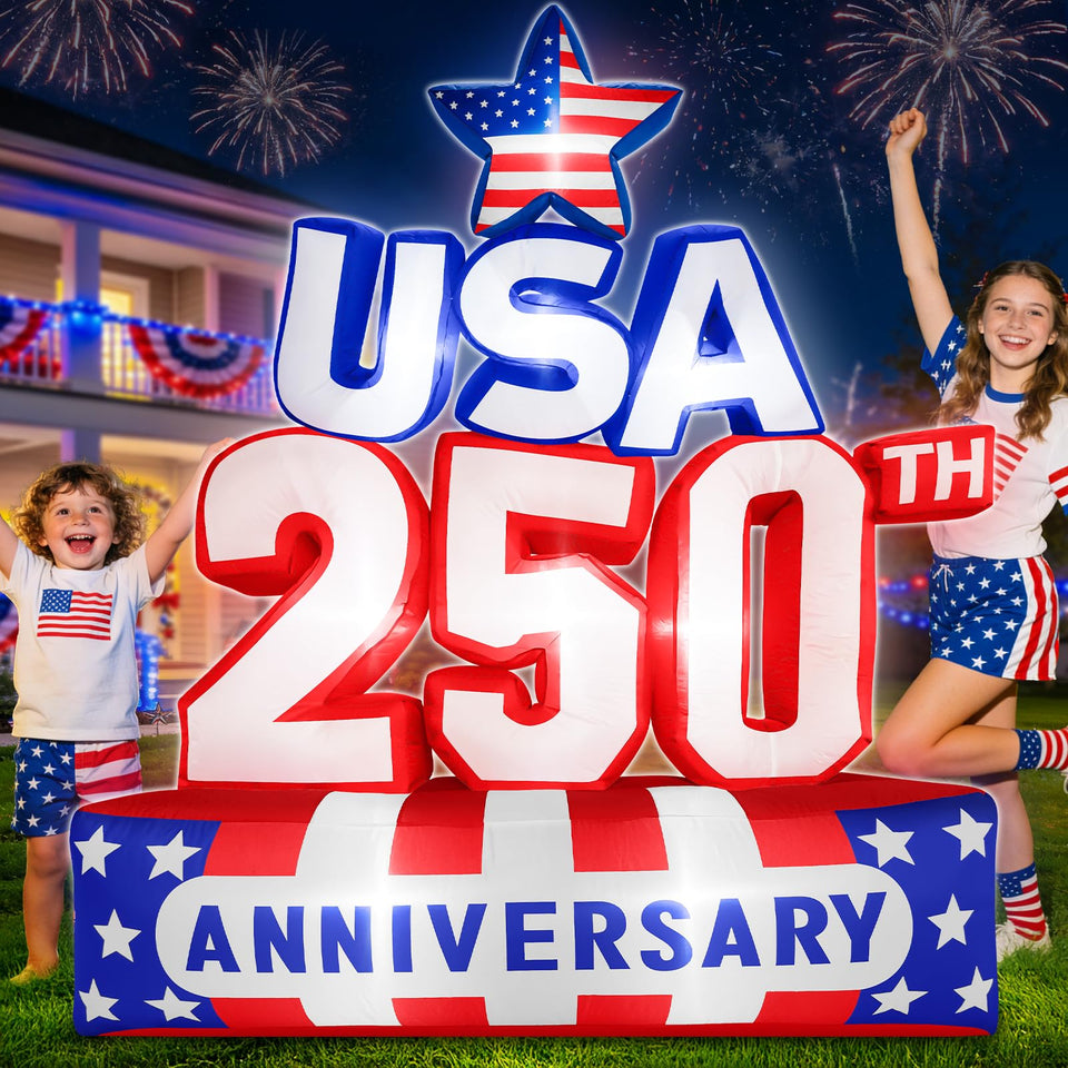 TURNMEON 6ft patriotic inflatable with LED lights, perfect for backyard celebrations.