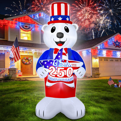 TURNMEON 6FT Uncle Sam Bear inflatable, front view for bold patriotic yard display.