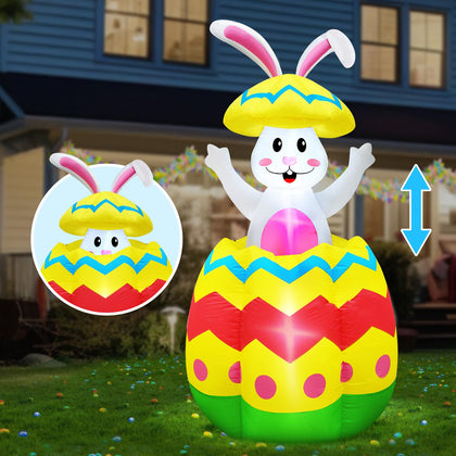 TURNMEON Easter inflatable bunny 5.7ft rising from egg for festive curb appeal.