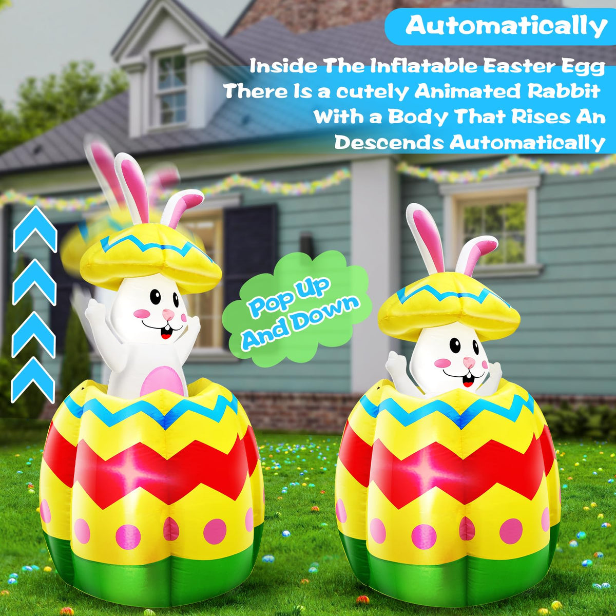 TURNMEON inflatable with ground stakes and rope for stable outdoor setup.
