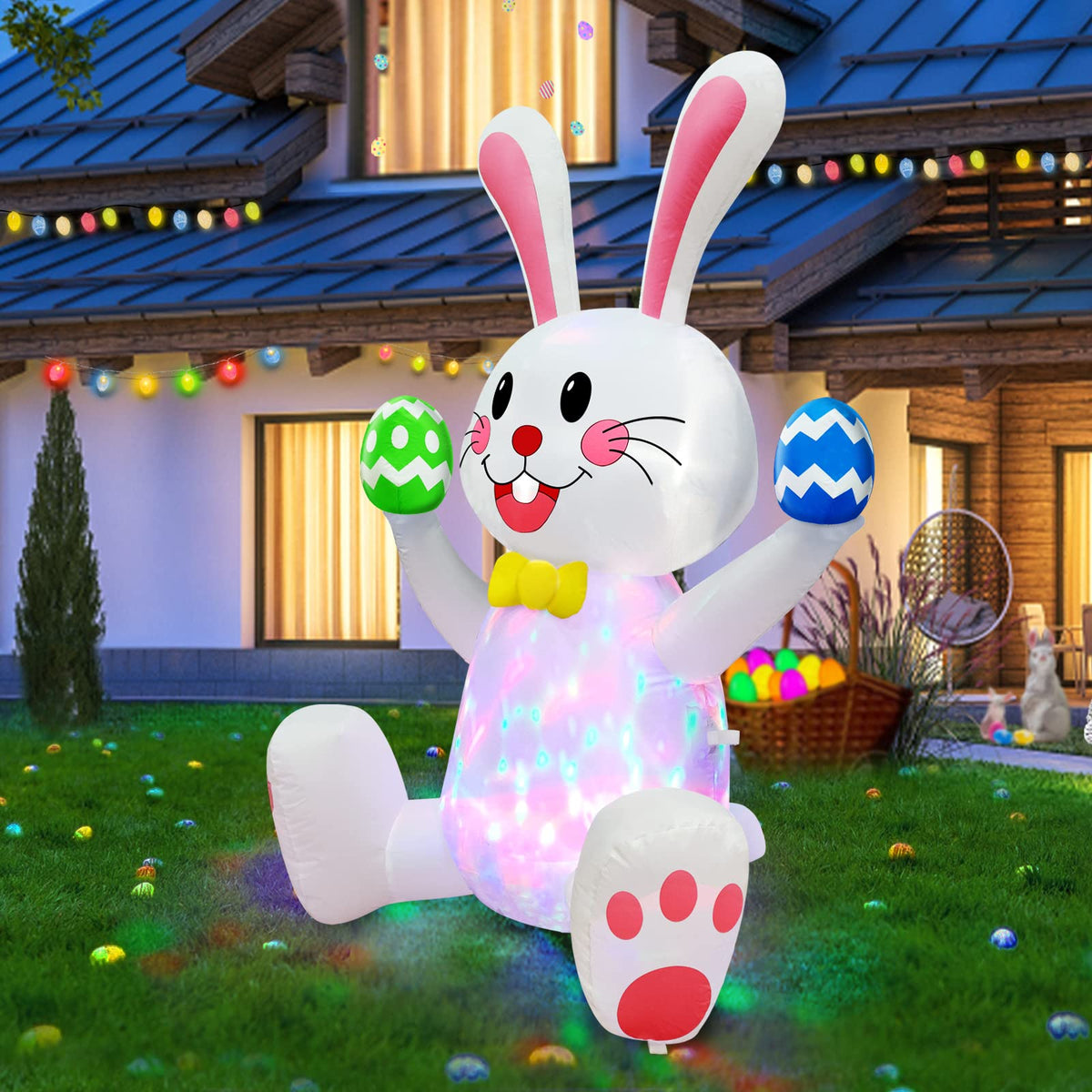 TURNMEON 4FT Easter inflatable bunny works as outdoor and indoor decor year round.