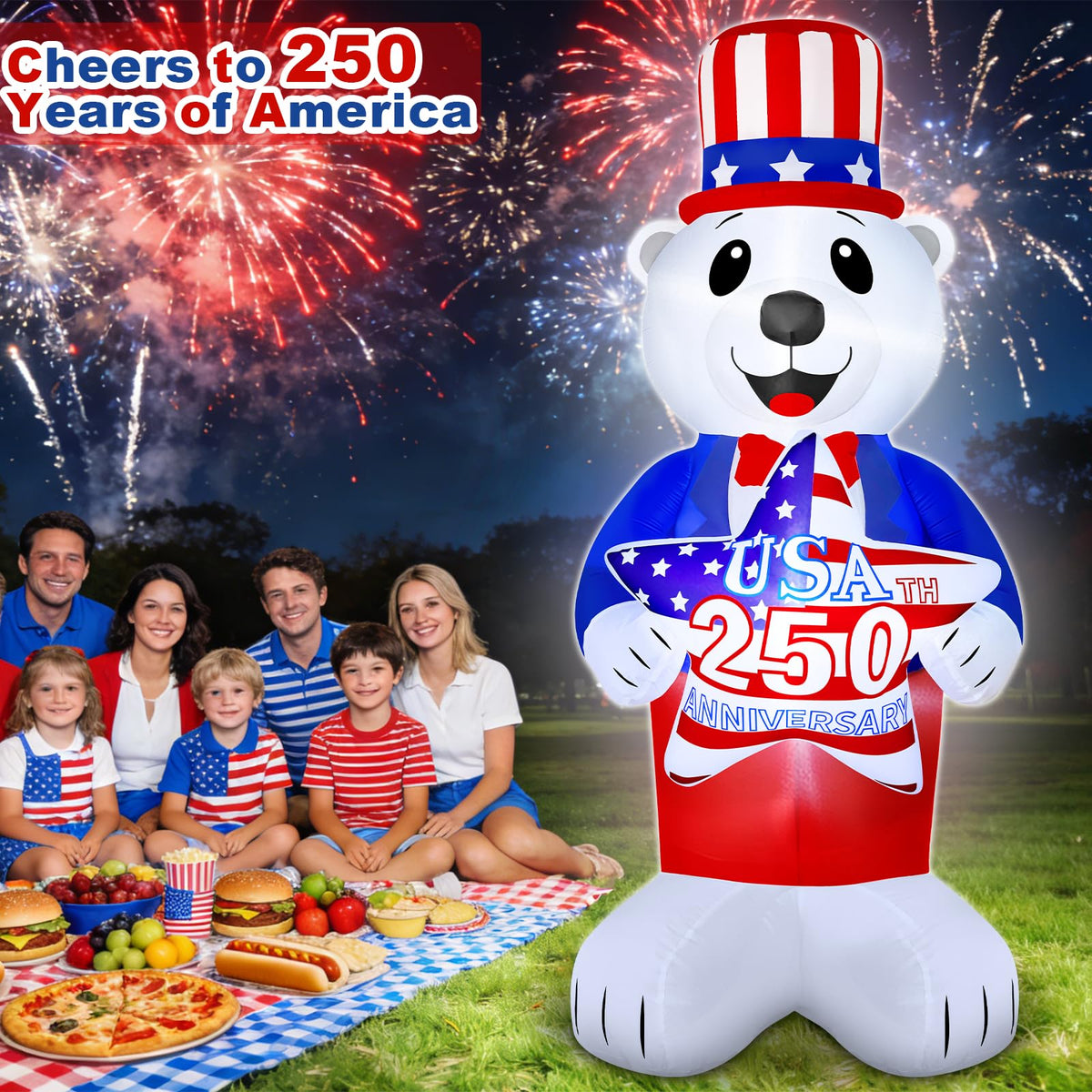 TURNMEON Uncle Sam Bear holding star, side view, perfect for 4th of July celebrations.