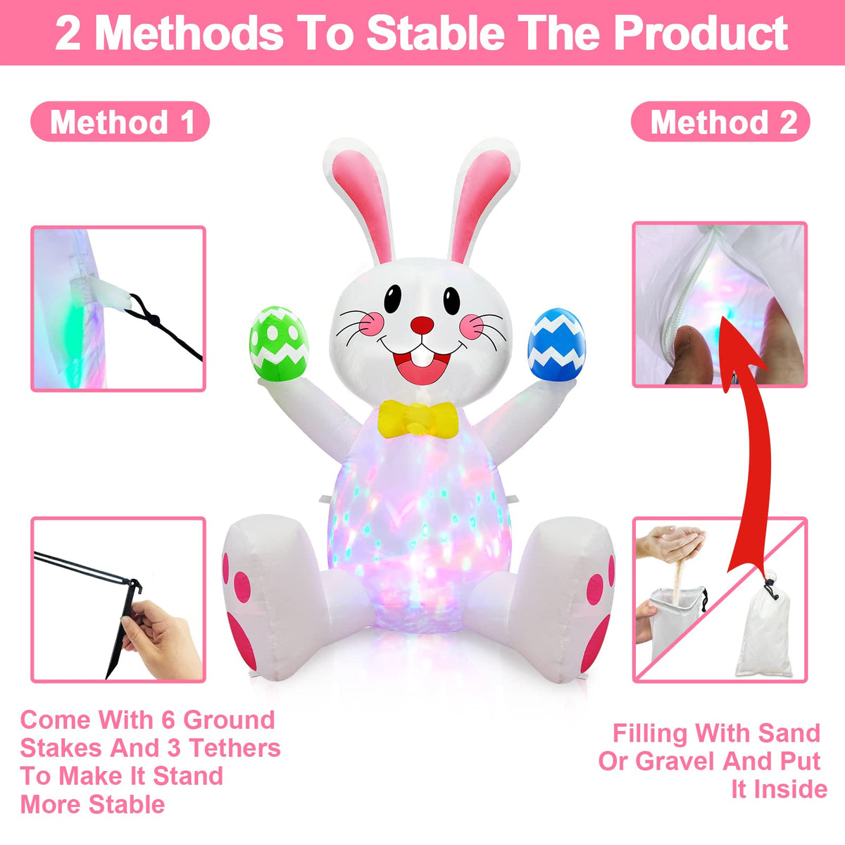 TURNMEON waterproof polyester fabric keeps the 4FT bunny outdoors protected in weather.