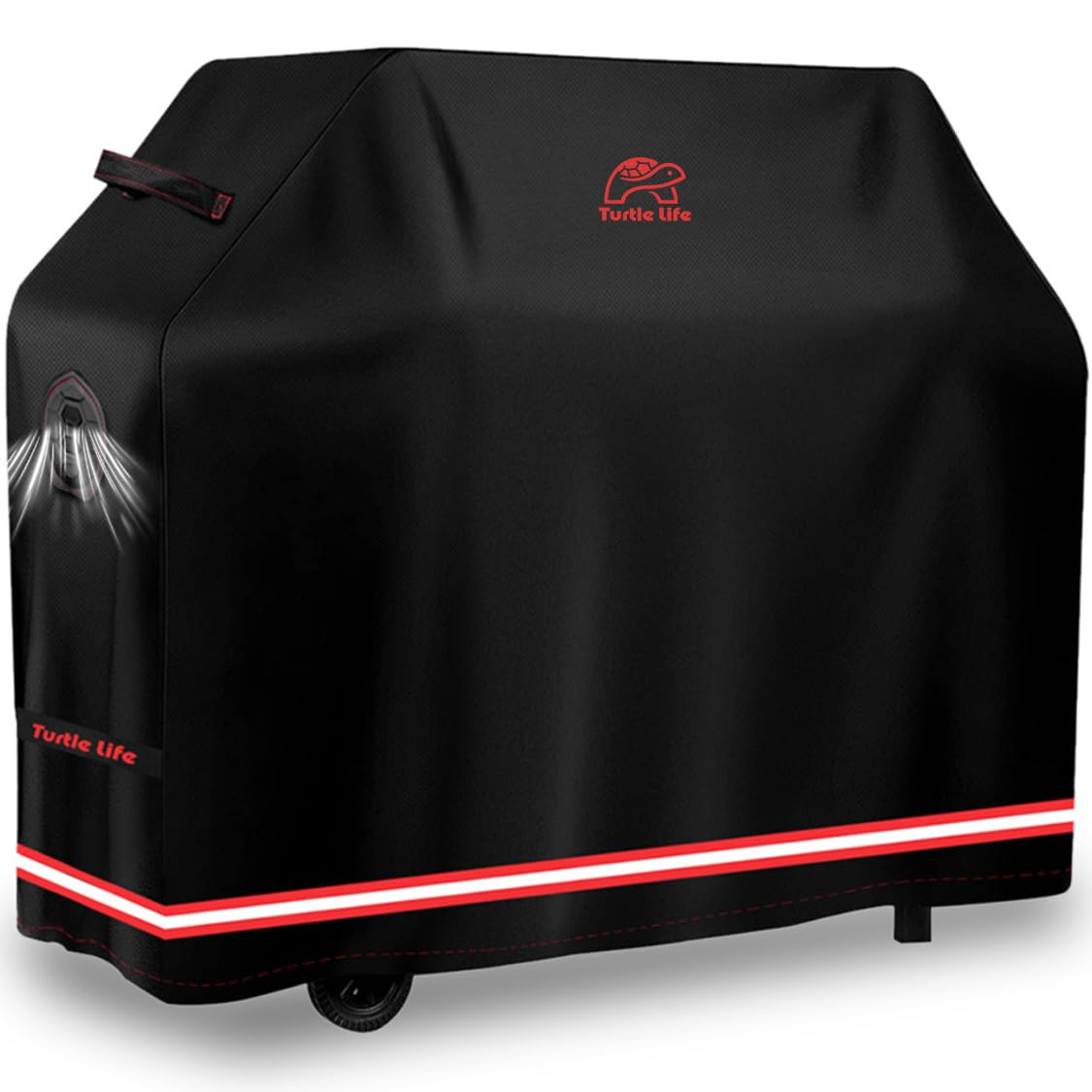 Turtle Life BBQ cover 58-inch dimension protects grill from rain and dust.
