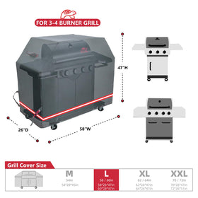 Turtle Life heavy-duty waterproof cover shields 3-4 burner grills during wet weather.