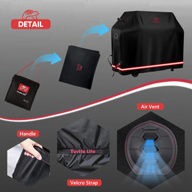 Turtle Life grill cover top view highlights rugged fabric and reinforced stitching.