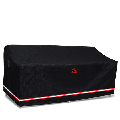 Turtle Life patio sofa cover front view provides full coverage against rain.