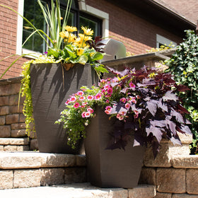 MSQT19ES espresso planter on an outdoor patio setup, UV-protected and unbreakable.