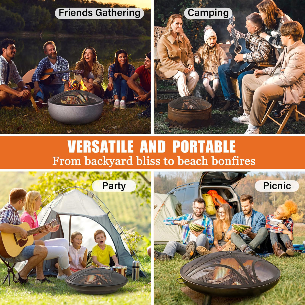 TUSGENK portable spark screen ready for backyard, beach, or RV camping.