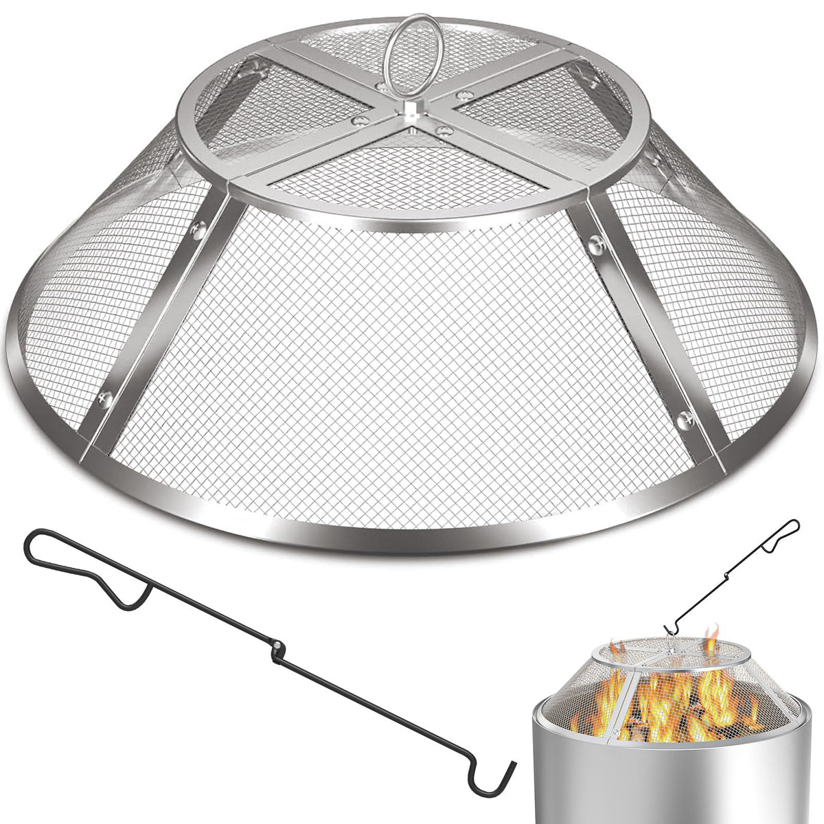 TUSGENK fire pit spark screen fits Yukon 27-inch for safer backyard evenings