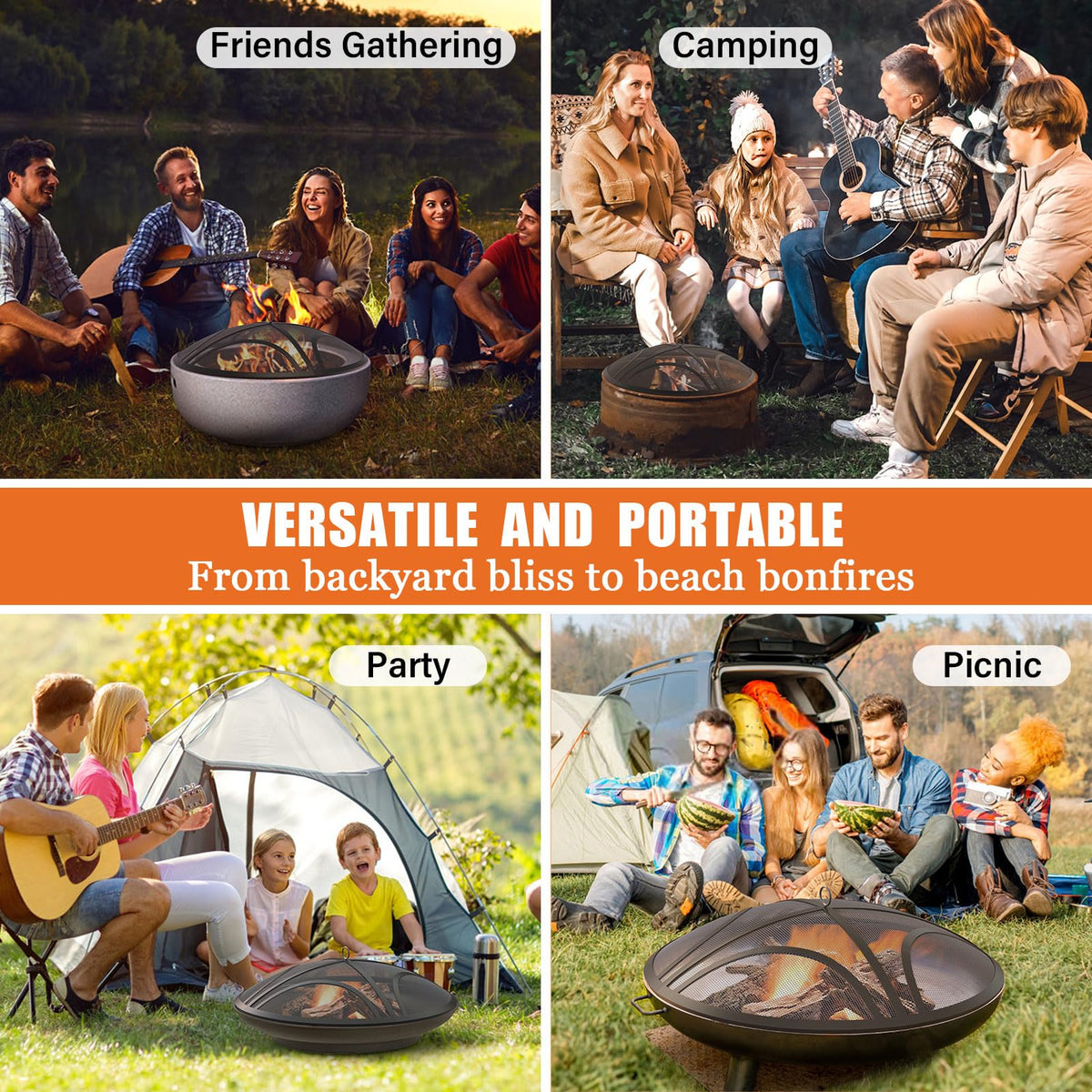 TUSGENK portable spark screen fits multiple pit sizes for outdoor use