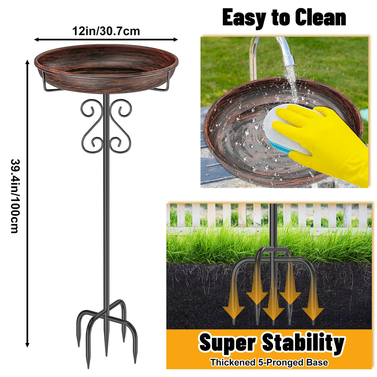 TUSPEU 5-pronged base stability supports secure placement on grass.