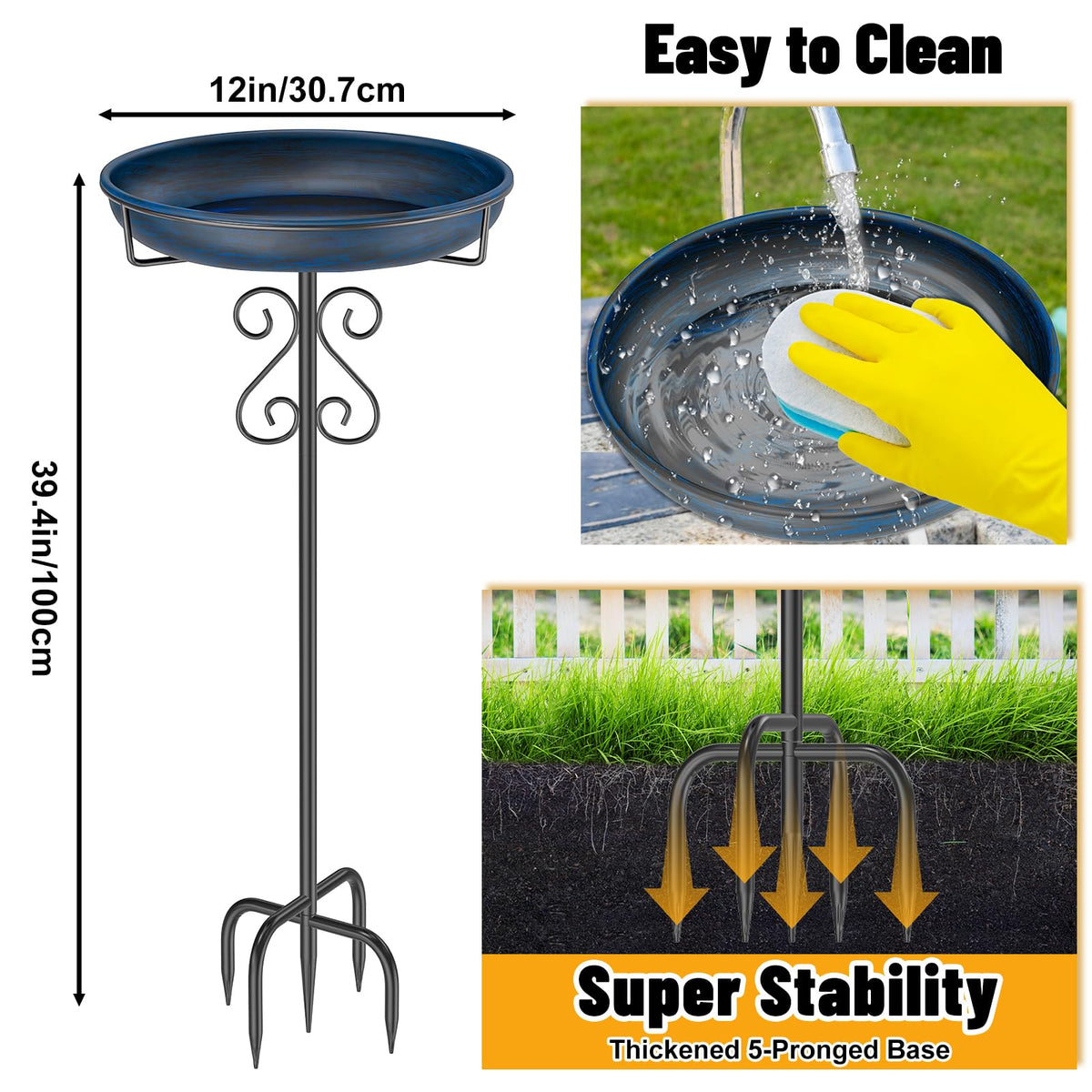 TUSPEU birdbath feeder bowl 12-inch diameter for bathing and drinking.