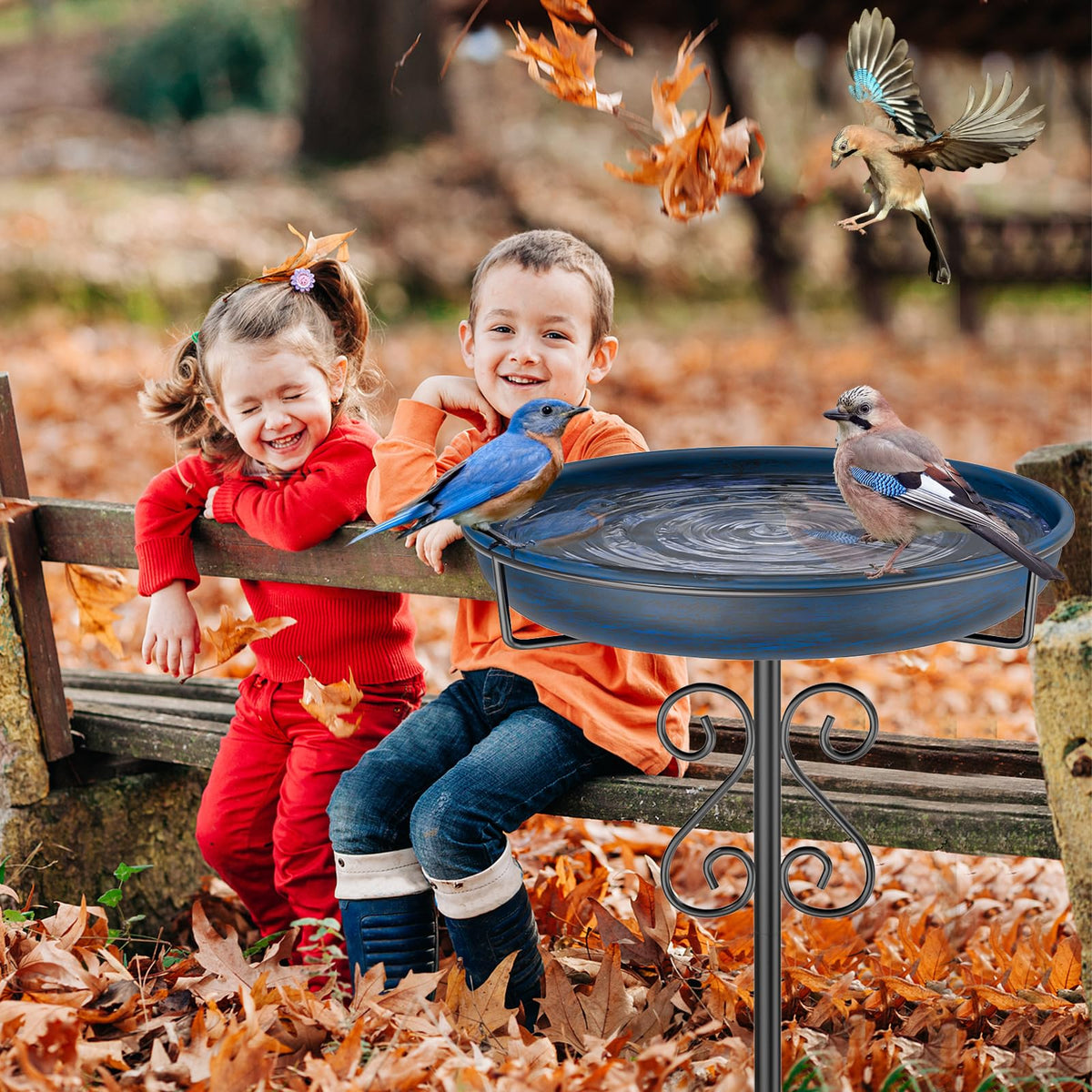TUSPEU easy-assembly metal birdbath for quick outdoor setup and maintenance.