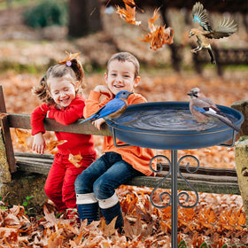 TUSPEU easy-assembly metal birdbath for quick outdoor setup and maintenance.