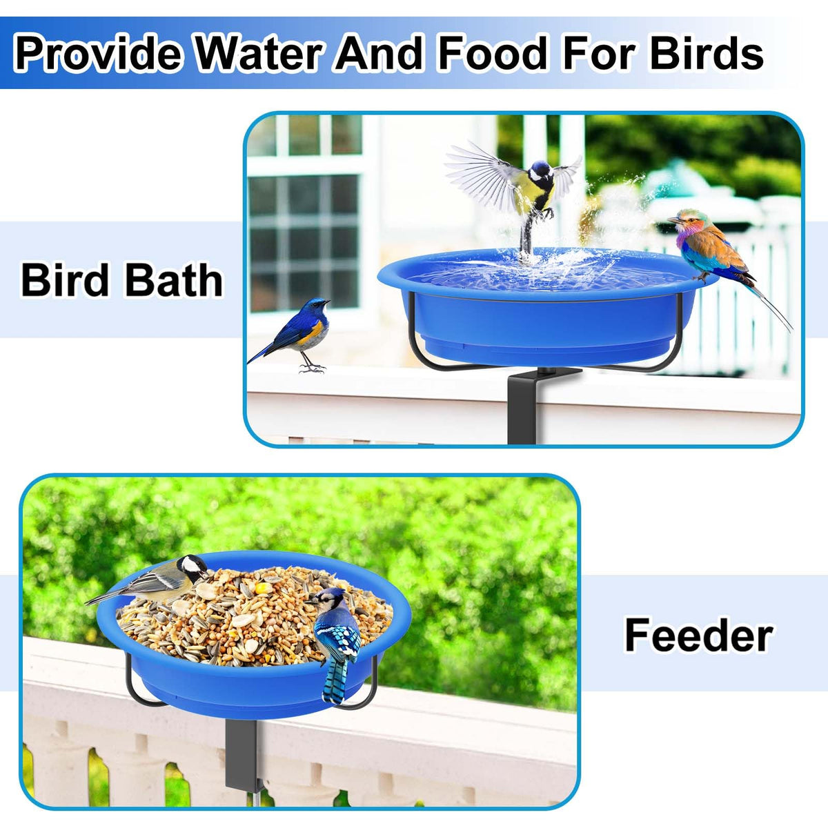 Large 11.8-inch capacity bird bath to attract multiple birds.