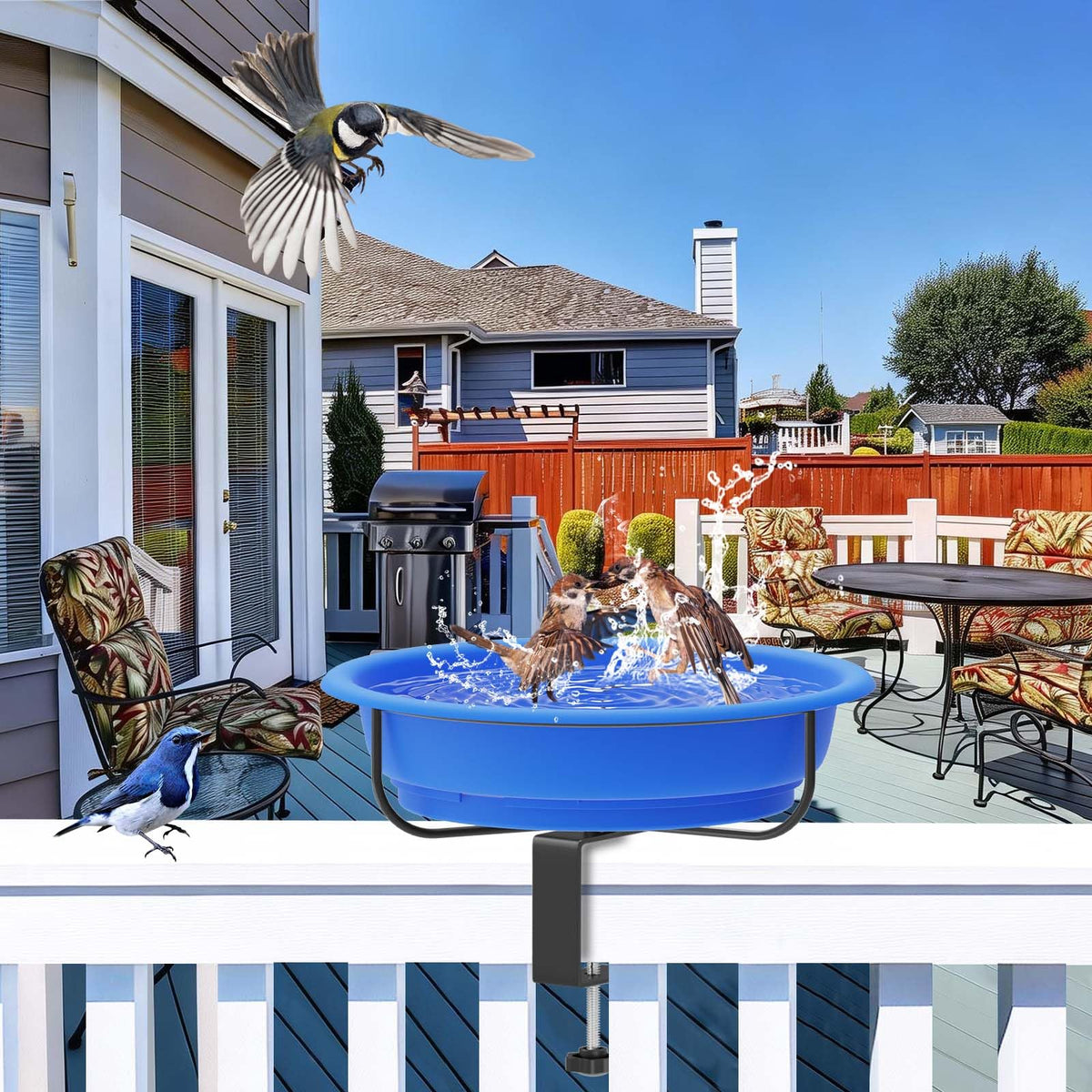 Weather-resistant plastic basin for year-round outdoor use.