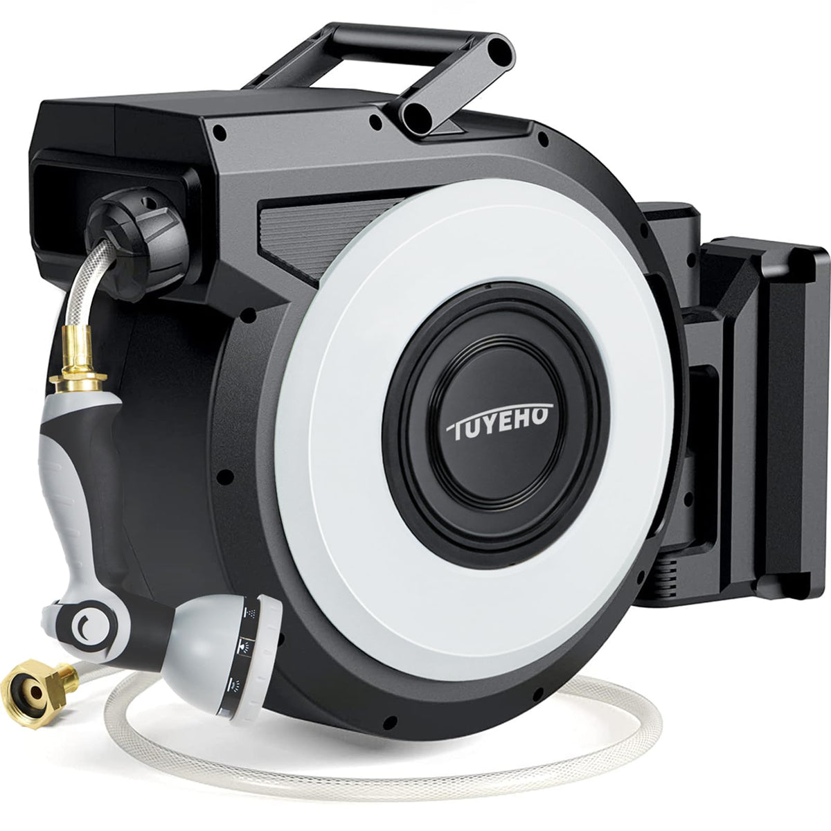 Tuyeho retractable hose reel mounted on wall for easy watering