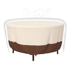 Tuyeho round table cover 48D 26H protects outdoor dining surfaces from weather.