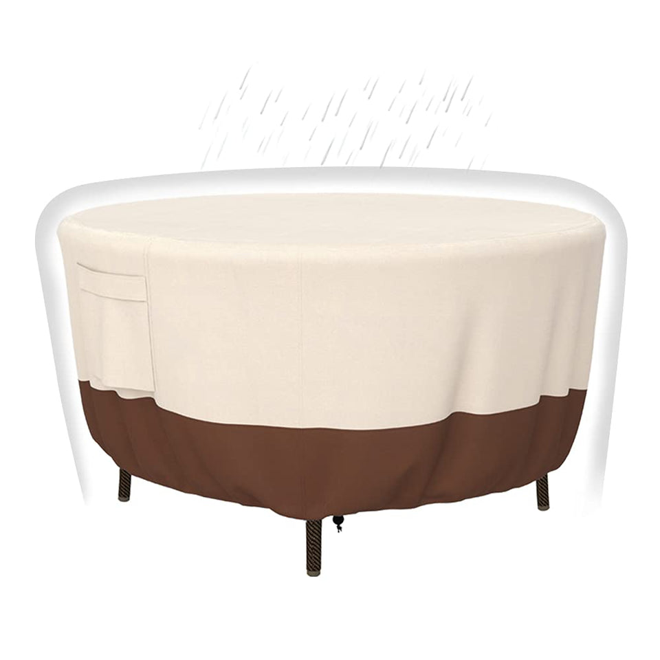 Tuyeho round table cover 48D 26H protects outdoor dining surfaces from weather.