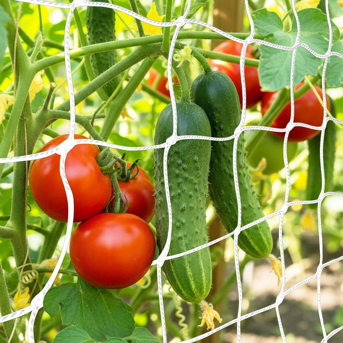 Tuzuxcux trellis netting in use supports climbing plants for vertical growth.