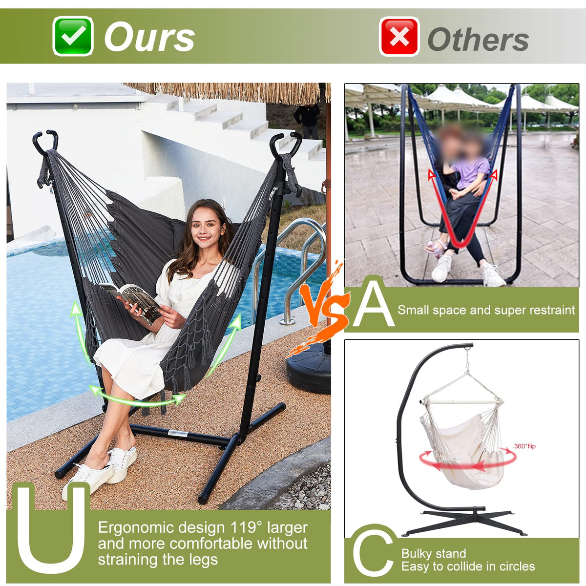 TVT hammock 119-degree design delivers roomy, comfortable seating