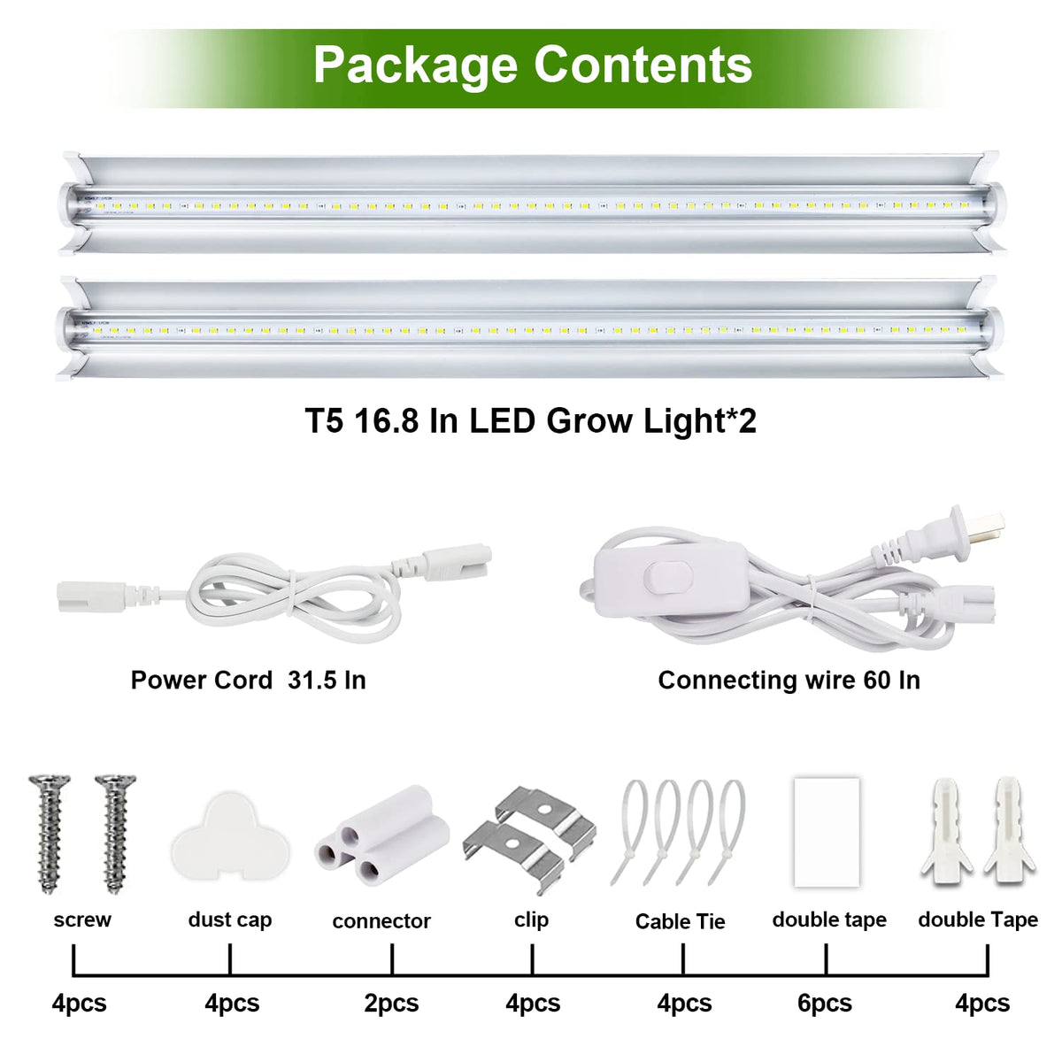 TVTUTPWY Grow Light T5 5000K white full-spectrum supports thriving indoor seedlings.