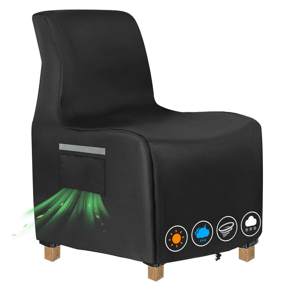 TWAKAP outdoor recliner cover on chair demonstrating full protection from rain and sun