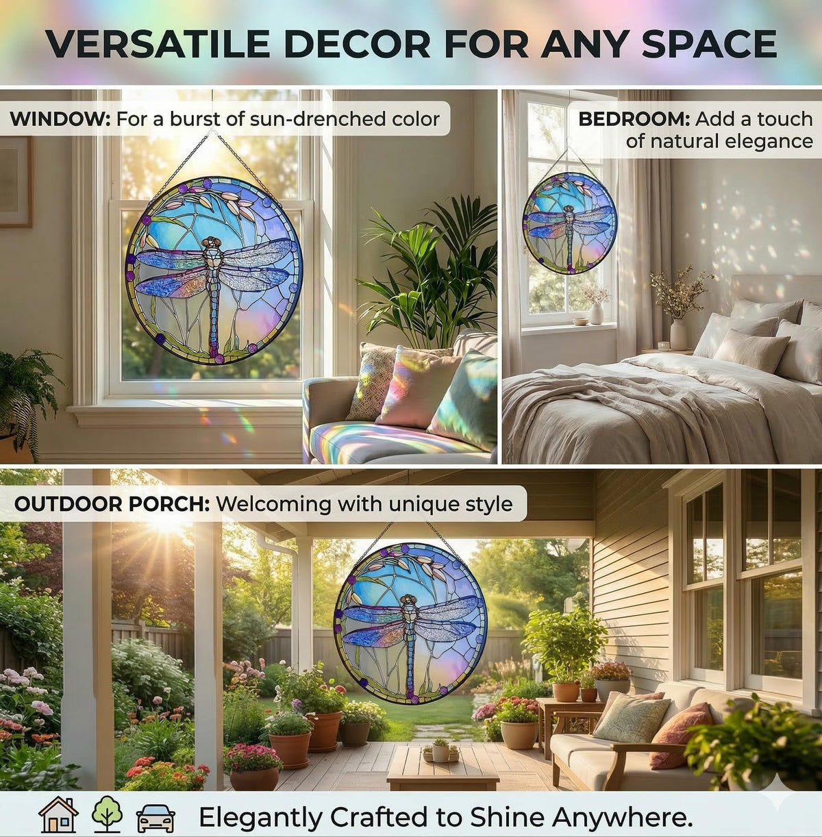 TwaliRay sunlit dragonfly window decor brightens garden and patio spaces