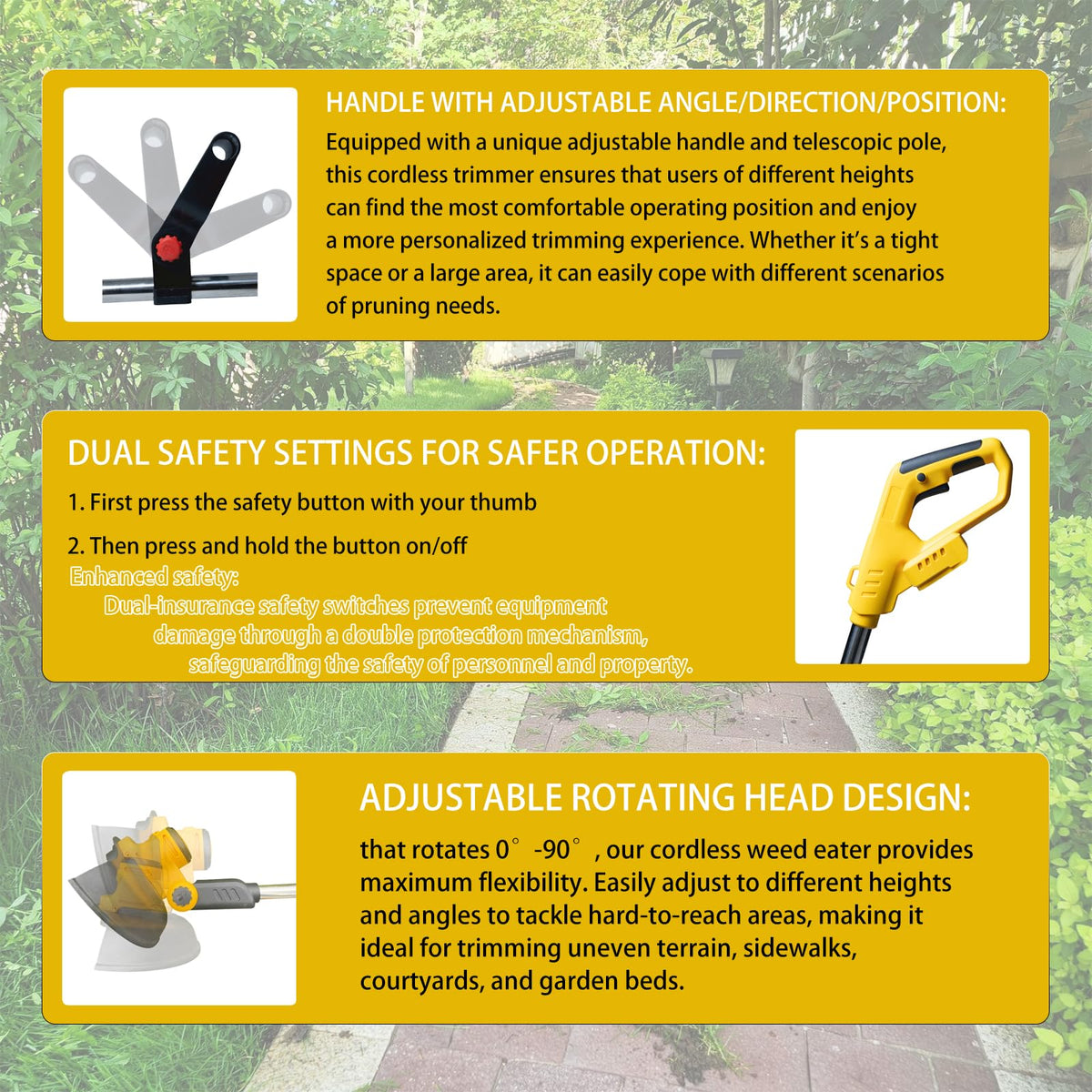 TWEFGFT adjustable-height telescopic shaft fits different user heights.